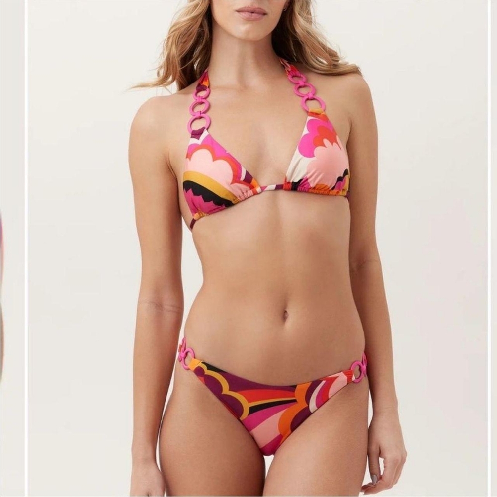 Trina Turk Women's Pink Ring Chains Colorful Printed Triangle Bikini Set